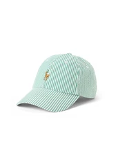 Polo Ralph Lauren Seersucker Ball Cap Hat Green Stripe NEW