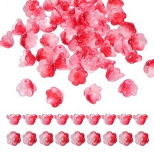 100 Pcs Glass Flower Beads for Jewelry Making, Loose Bead Charm, Red