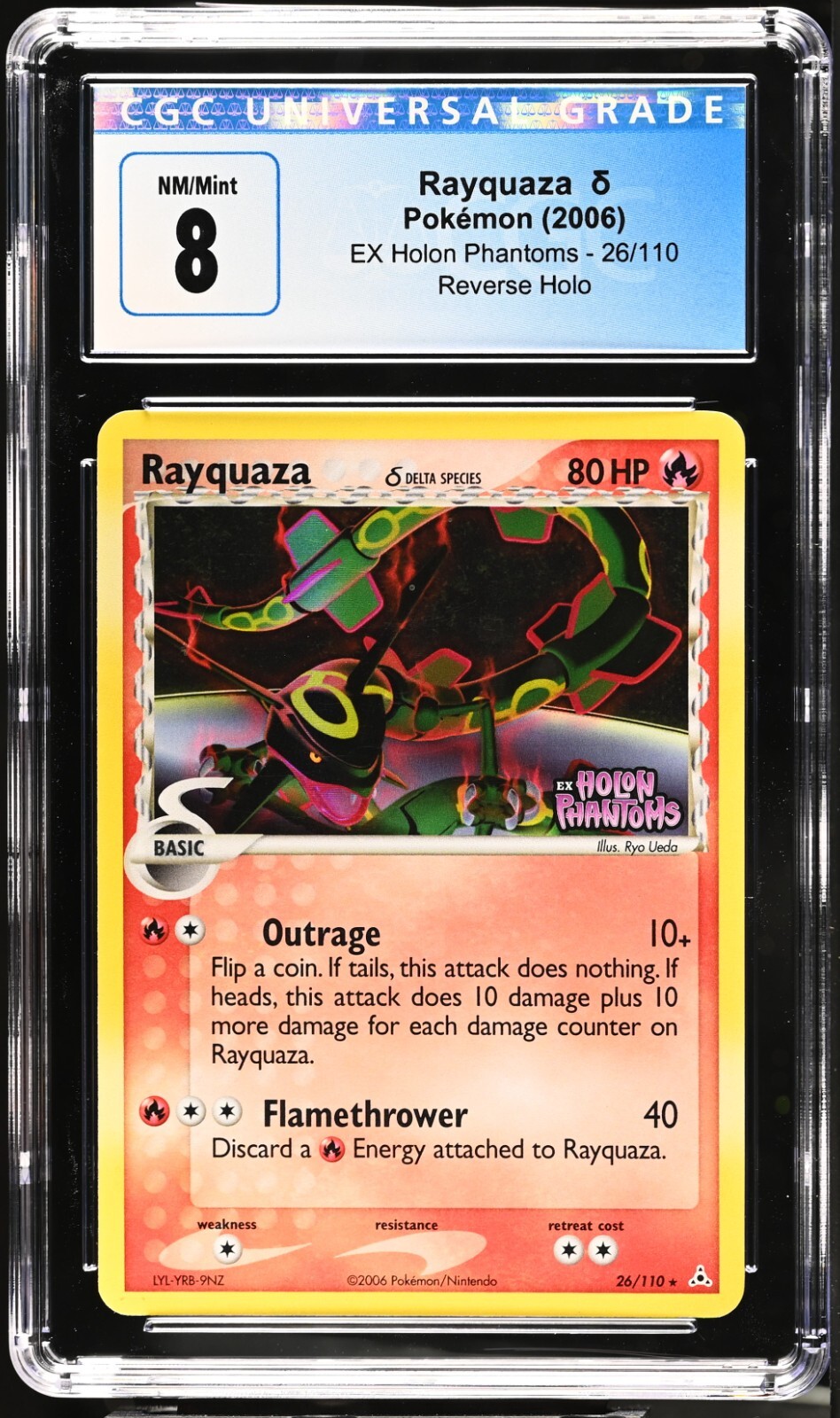 CGC 8 Rayquaza Reverse Holo 26/110 EX Holon Phantoms Pokemon Card