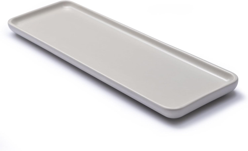 Beige Ceramic Vanity Tray – Small Rectangular Organizer for Bathroom Counter, Ki