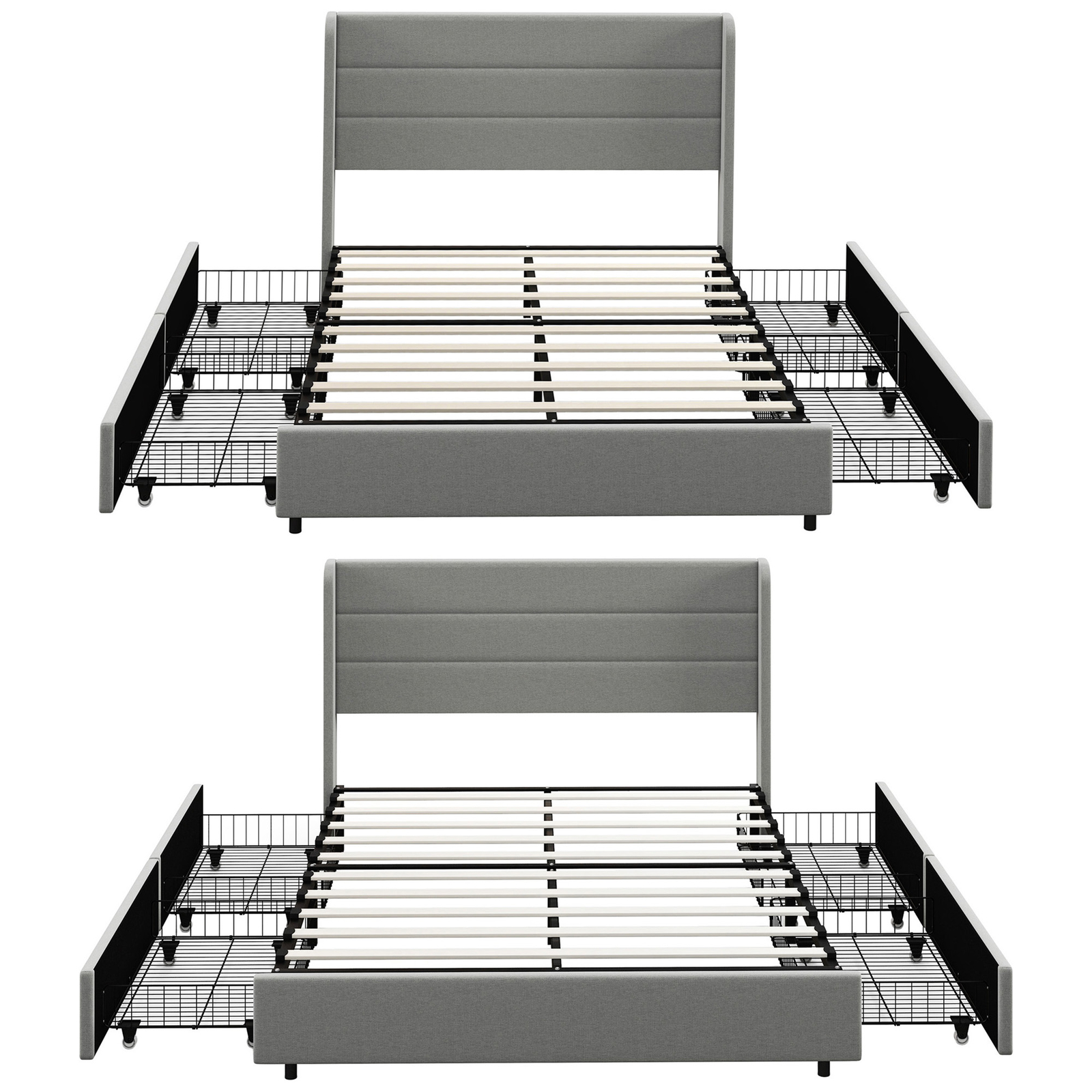 Bed Frame with Headboard 4 Drawers Noise-Free Light Gray-image