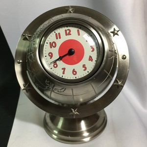 Pottery Barn Kids World Globe Clock Silver Metal Round Table Clock