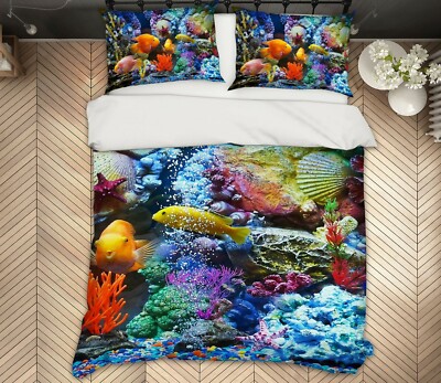 3D Undersea Fish ZHUA418 Bed Pillowcases Quilt Duvet Cover Set Queen King Amy