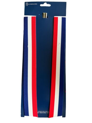 Stars and Stripes Patriotic US Flag USA Stretchy Red White & Blue Suspenders - Picture 2 of 2