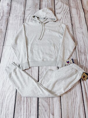 Champion Classic Fleece Men Size Small 2pcs Set Hoodie & Jogger Gray Color (J)