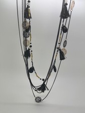 Strand Multi Beaded Accented Black,Gold Necklace and earrings Set