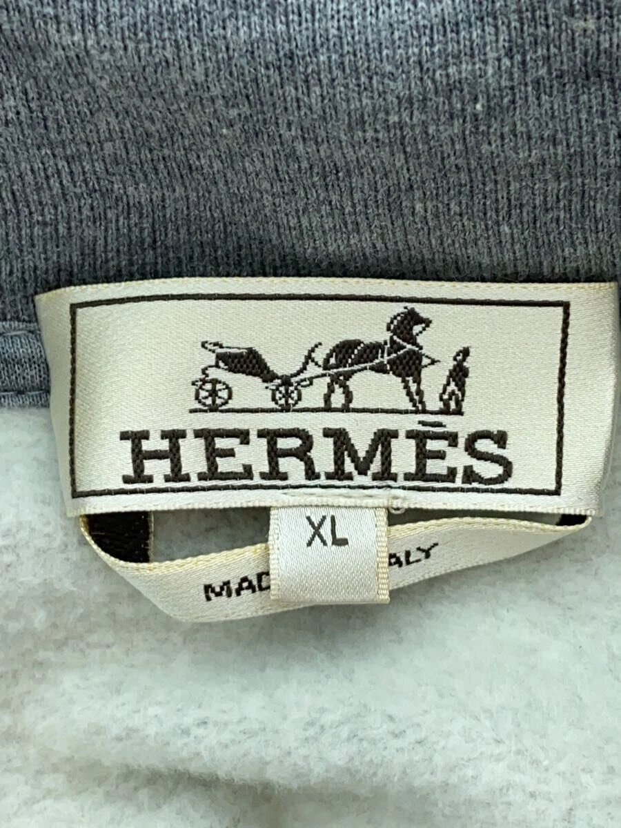 HERMÈS Felpa con cappuccio HERMES Run H Zip XL cotone grigio tinta unita usata