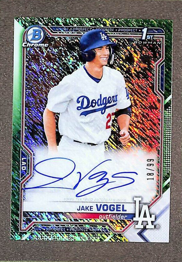 2021 Bowman Chrome #CPA-JV Jake Vogel RC Auto Green Shimmer SP #/99