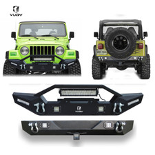 Vijay Black Textured Front Rear Bumper Wwinch Plate For 97-06 Jeep Wrangler Tj