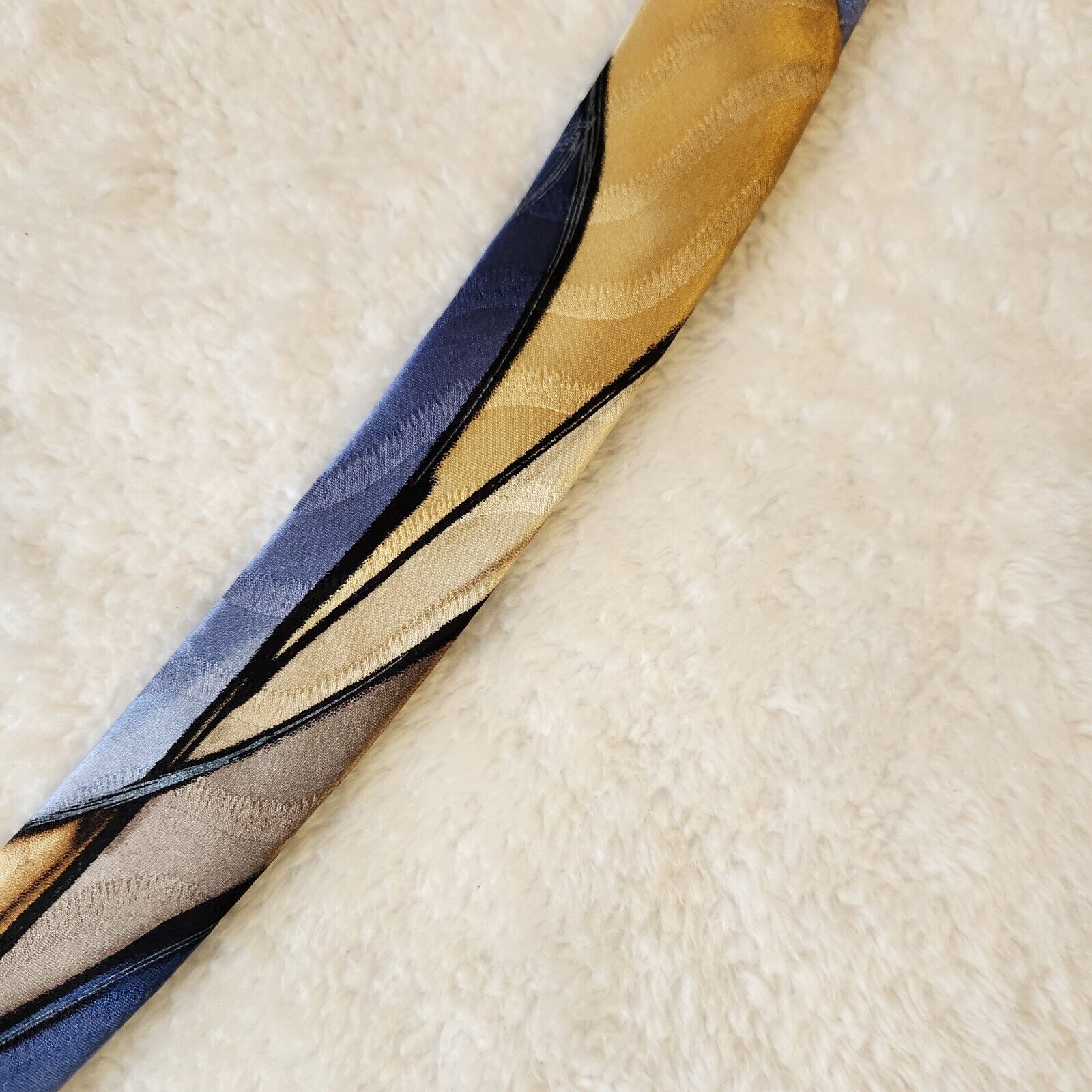 Vintage Murano 100% Silk Blue Tan Brown Abstract … - image 9