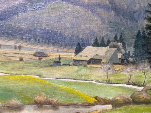 Oil painting undetermined signature 50s landscape in the mountains Spreewald - Picture 6 of 8