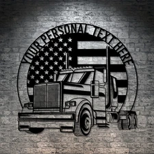 Personalized US Trucker Name Metal Sign. Custom American Trucker Wall Hanging