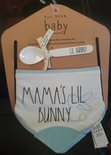 Rae Dunn Baby Set 2 Bandana Teether Baby Bibs & Spoon "MAMA'S LIL BUNNY" NWT