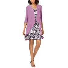 R & M RICHARDS NEW Women's Petite Jersey Jacket & Printed A-Line Dress 4P TEDO