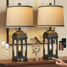 Table Lamp for Living Room, Farmhouse Lamps Set of 2 with USB A C and Nightlight