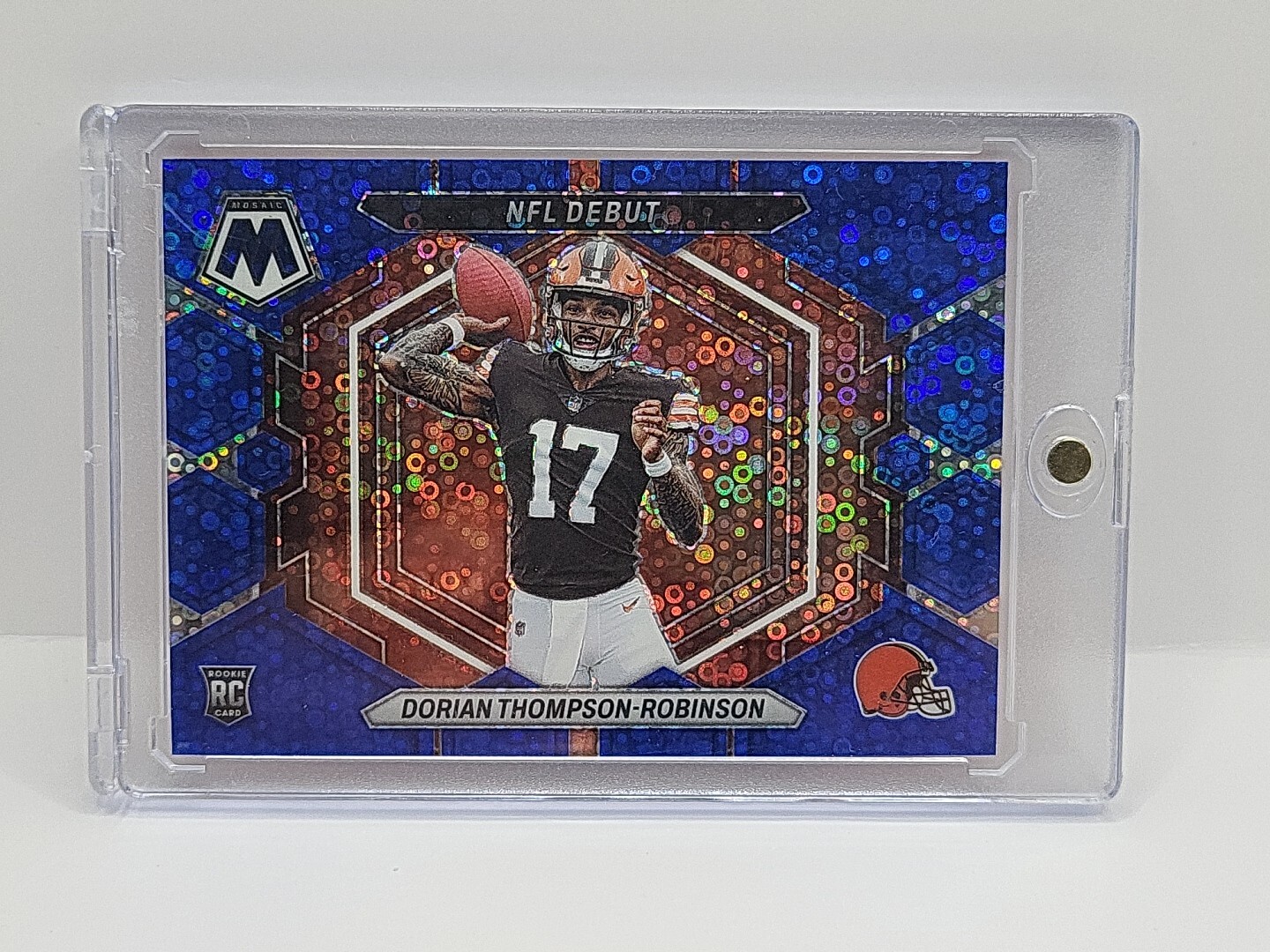 2023 Panini Mosaic No Huddle Blue Disco NFL Debut Dorian Thompson-Robinson #/75