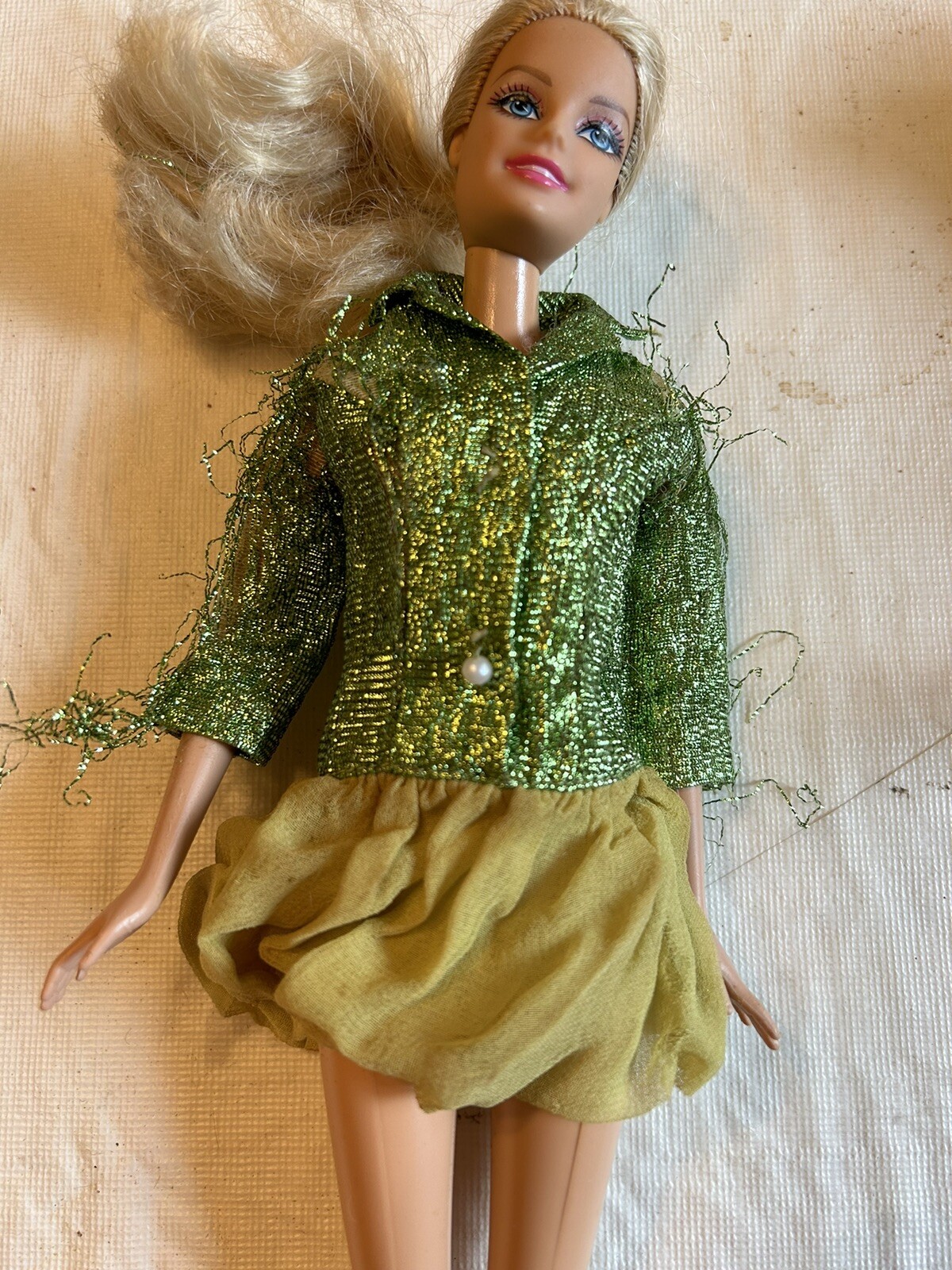VINTAGE BARBIE Mattel DOLL Green Tinsel Dress Purse Preowned No Doll