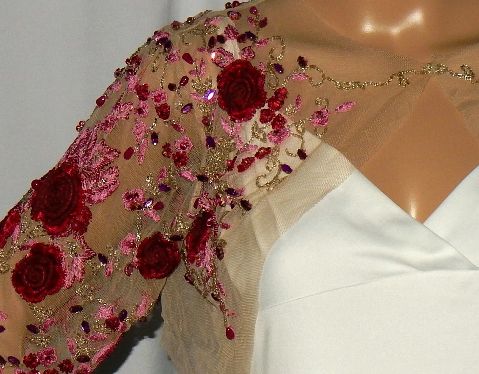 Bolero Red Tostado Vintage Hecho a Mano Años 30 Talla M Apliques Rosa Roja, Gemas Multicolores# Foto 2 de 4