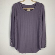 Chaser Women's L Dusty Purple Thermal Waffle Knit Long Sleeved Scoop Neck Top