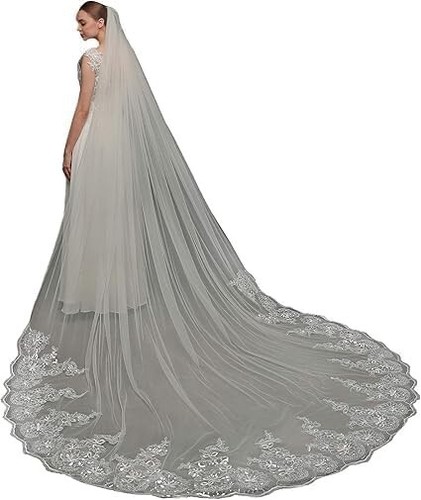 Acecare GREOENEL Amor White 118in Long Cathedral Length Lace Wedding Bridal Veil