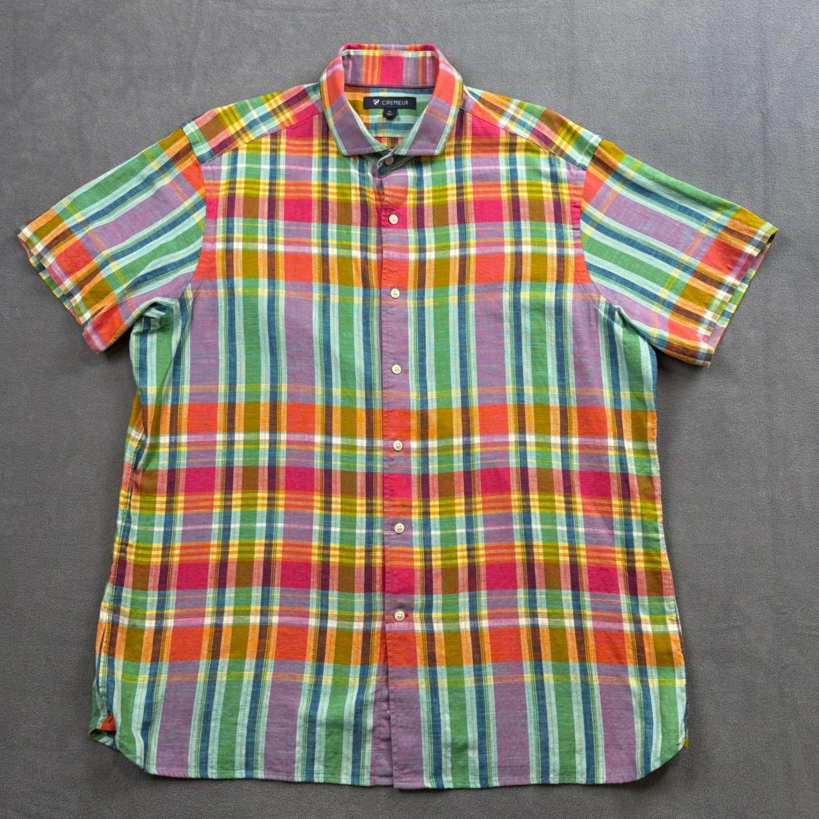 Cremieux Short Sleeve Plaid Woven Shirt Casual Preppy Colorful Coastal XL
