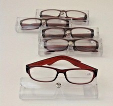 Classic Reading Glasses-Solid Red Simple Unisex Glasses Case Choose Strength