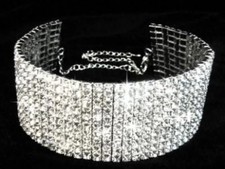 10 ROWS CLEAR RHINESTONE STRETCH Necklace Choker Wedding Bridal Prom Party NEW