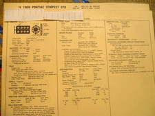 1969 Pontiac Tempest/GTO.  400-265 HP.  Standards/Adjustments Card
