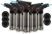 5 Pack of Torch Lighter, Powerful Windproof Jet Flame, Butane Gas Refill, with