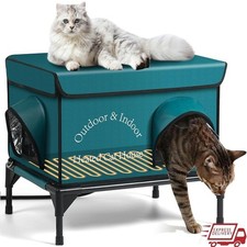 Heated Outdoor Cat House Waterproof Insulated Elevated Shelter W/ Escape Door US