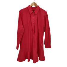 Quince Women 100% Organic Cotton Poplin Drop Waist Shirt Dress Spiced Coral L