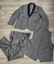 Mens 3-Pieces Grey Suit for Wedding Dinner Prom Jacket Pant Vest  Size M New