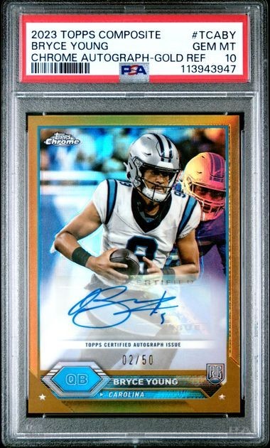 2023 Topps Composite Rookie Bryce Young Chrome Autograph Gold /50 PSA 10 #TCABY