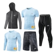 4/5 Pcs Men's Compression Sets Pants Long Sleeve Shirt Athletic Shorts Runnin...