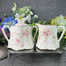 Radisson #36725 By W.S. George Sugar & Creamer Set Pink Flowers Circa 1944