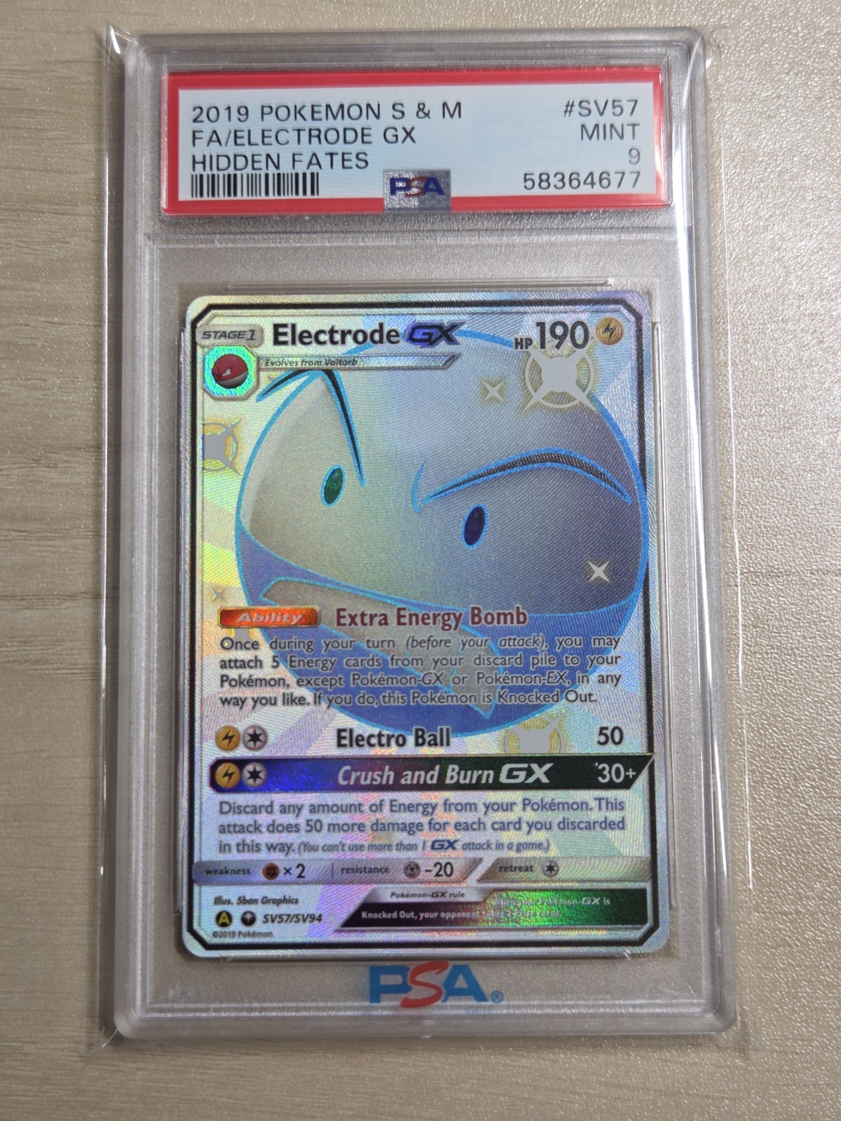 2019 Pokemon Hidden Fates #SV57 Electrode GX Full Art PSA 9 Mint