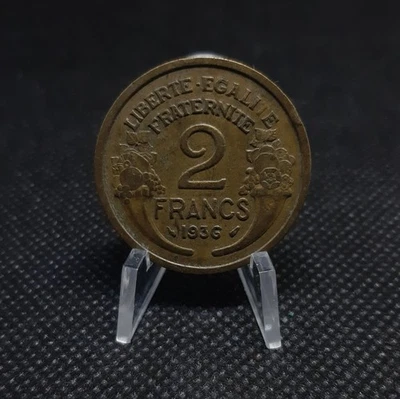2 francs France 1936 - Morlon en Cupro-aluminium, TB+, sous pochette - Photo 1/2