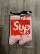 FW21 100 Authentic New Supreme x Hanes Pink Crew Socks 4-Pack Size Men  s 6-12
