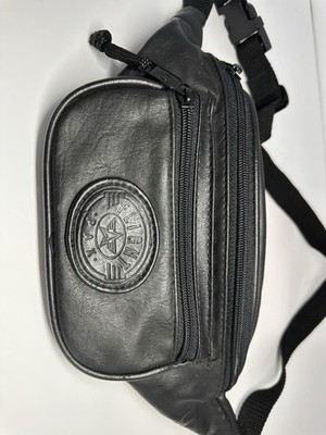 Flight Pax Fanny Pack Black Faux Leather Belt Bag Multiple Zip Pockets Vintage