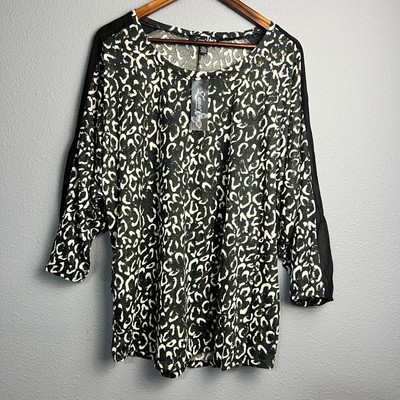 Lena Woman Tunic Top Sheer Sleeve Studded Animal Print Blouse Plus Size 18/20