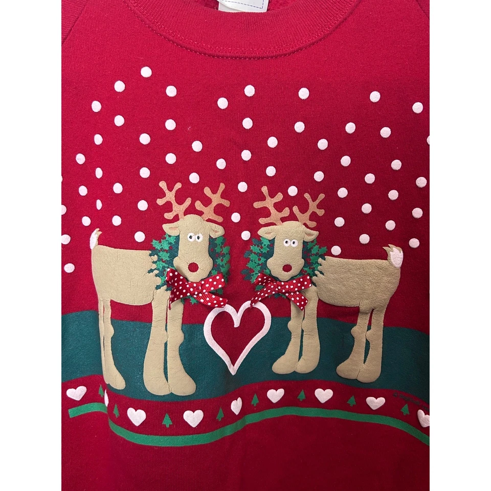 Suéter Sudadera Vintage Rojo Corazón Reno Feo Navidad XL 1989 Pintura Puff Foto 3 de 4