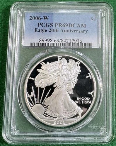 2006-W American Silver Eagle Proof PCGS PR69DCAM 20th Anniversary