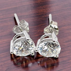 ESTATE SOLID 14K WHITE GOLD 6.5mm 2ctw CZ 3 PRONG STUD EARRINGS #7957 — photo 2