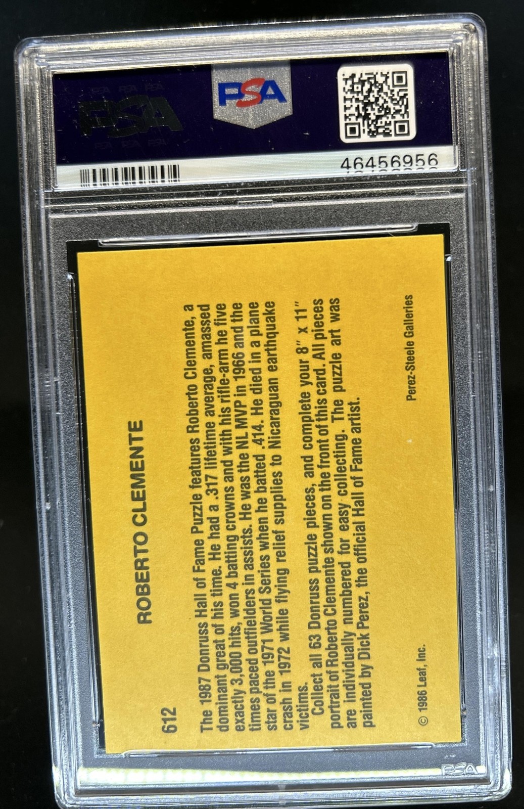 1987 Donruss Roberto Clemente #612 Pirates PSA 10 GEM MINT view 2