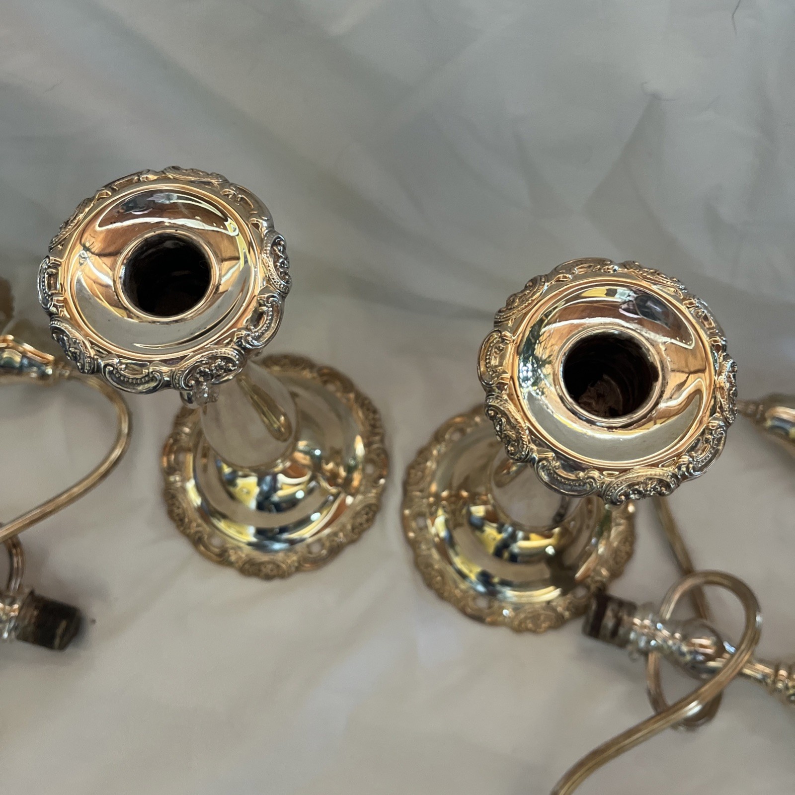 Vintage Wallace Baroque Silverplate 3 Arm Candleabras Candle Holders Set Of 2