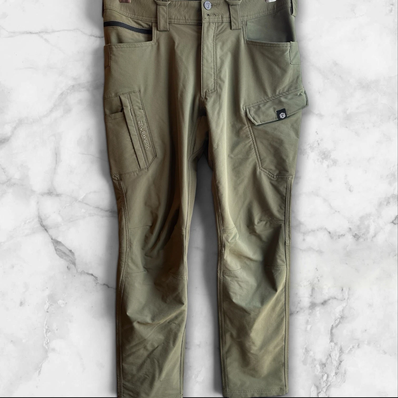 Truewerk T2 Werkpants Mens 34/33 Olive Green Water Resistant Pants Softshell