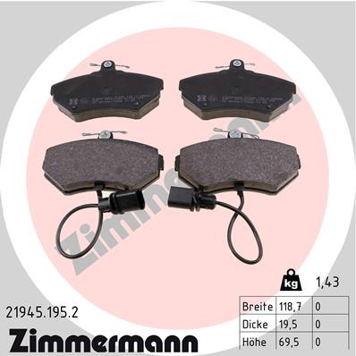 Vorderachse Zimmermann 21945.195.2 Bremsbelagsatz, Scheibenbremse FüR Audi,Seat,-image