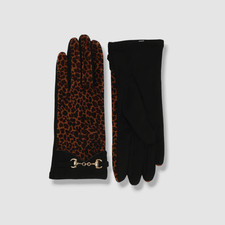 $31 Pia Rossini Women's Black Brown "Aurelia" Leopard-Print Gloves One Size