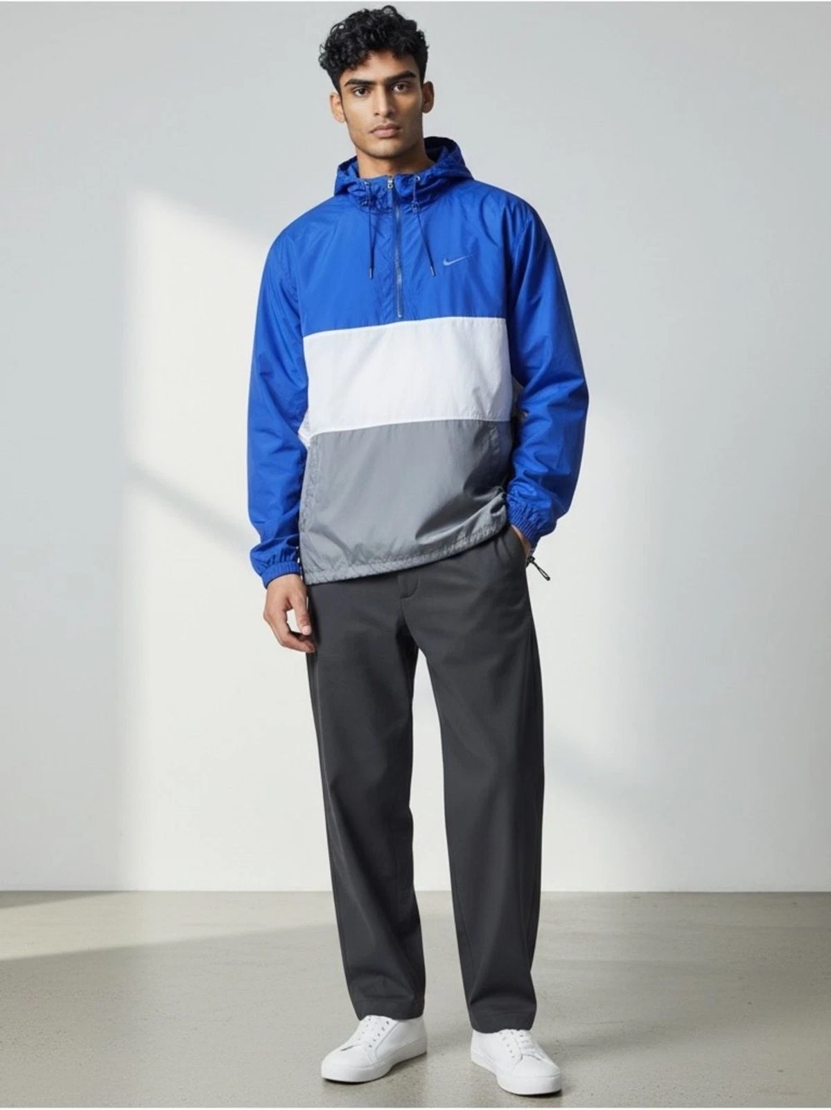 Nike Retro Y2K Blue Windbreaker with Red Swoosh Tag Sz XL
