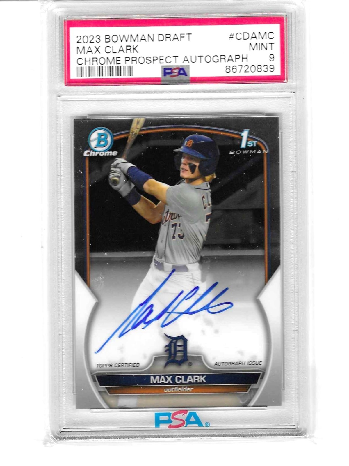 Max Clark 2023 1st Bowman Draft Chrome Autograph #CDAMC Tigers PSA 9
